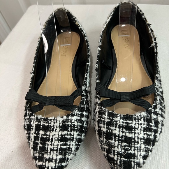 Lane Bryant black and white houndstooth flats with black bow size 9W - Picture 2 of 13